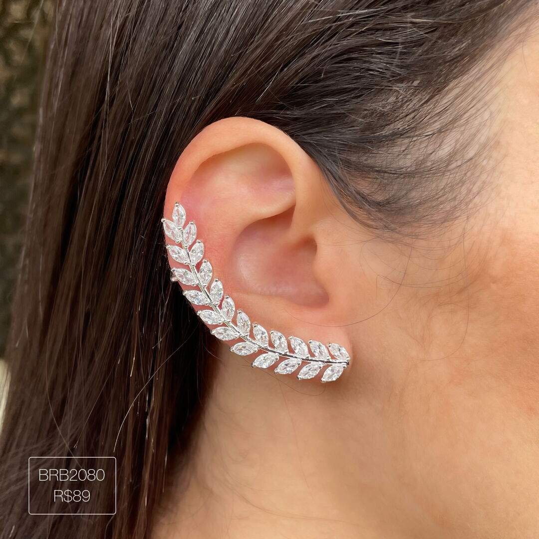 Brinco Ear Cuff Luxo Full Navetes Cristal Prateado
